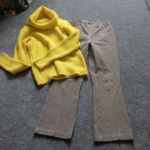 FORENZA sunny Yellow Ribbed Turtleneck Sweater And Houndstooth Pants